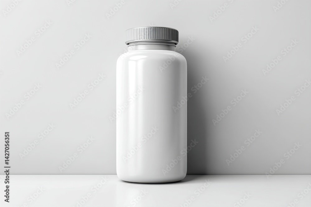 A clean and modern white bottle with silver cap displayed against a neutral background, showcasing simple elegance and minimalistic design in studio lighting. A clean and modern white bottle with silver cap displayed against a neutral background, showcasing simple elegance and minimalistic design in studio lighting.