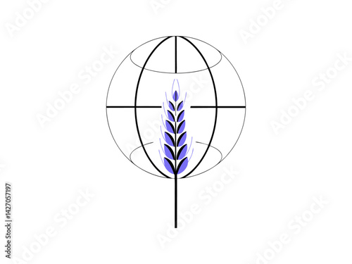 World Food Day Global Celebration Icon, Simple black and white line art icon of a globe with the text "WORLD FOOD DAY" and a plate of food underneath. Food day,.