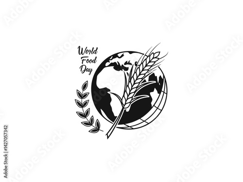 World Food Day, World Food Day graphic with bread and earth,  A stylized graphic for World Food Day, featuring a loaf of bread, wheat, and a globe.  Silhouetted figure holding bread and wheat, celebra