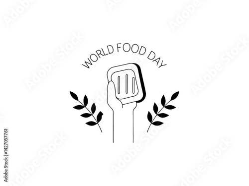 World Food Day illustration featuring a farmer delivering food., This black and white silhouette image depicts a farmer carrying a food container, symbolizing the delivery of sustenance.  Hands Offeri
