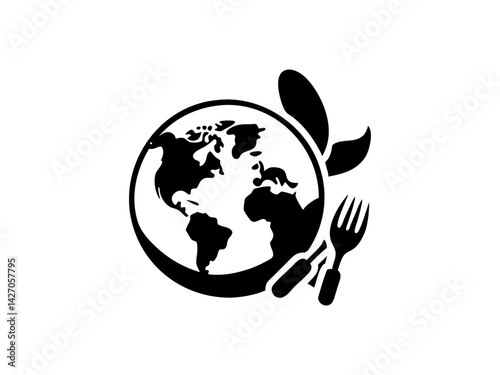 Global Food, A World of Culinary Delights, International food day, A stylized illustration of a globe with a plate of various foods, suggesting global cuisine and international food experiences.