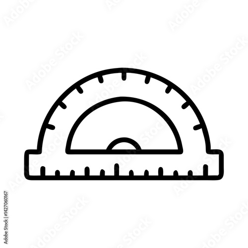 Protractor tool illustration in simple black line art style  