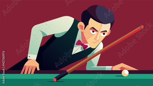 A look of determination is etched on the snooker players face as they line up a seemingly impossible shot.. Vector illustration
