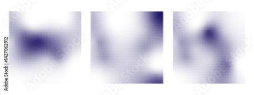 Set of blue minimalistic retro shapes. Square bitmap elements. Backgrounds with pixel monochrome gradient.