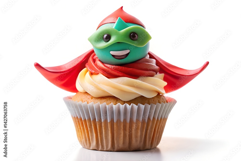 Superhero Cupcake with Mask and Cape in Flying Pose