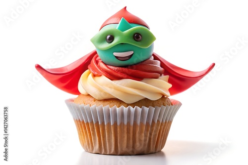 Superhero Cupcake with Mask and Cape in Flying Pose