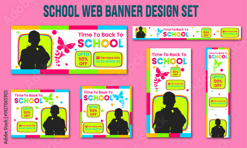 Abstract banner design web template Set, Medical, School, Clothing, Dessert, Construction, Modern cover header background for website design, Social Media Cover ads banner, flyer, invitation card.    