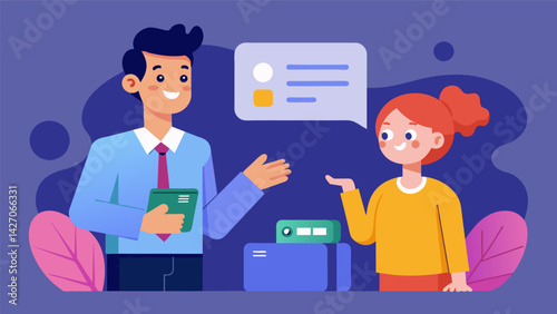 A financial advisor and student review the importance of building credit and discuss strategies for responsible credit card use.. Vector illustration