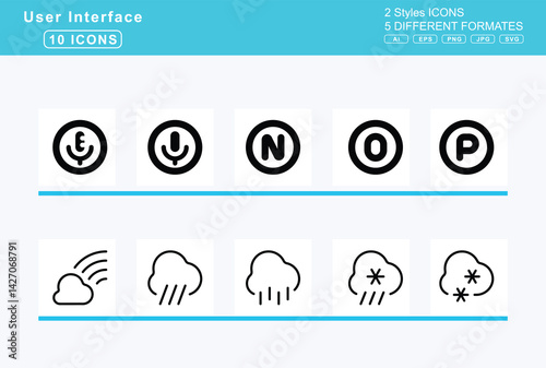 Set of 5 rounded user interface icons,circle, i, j, k, l, m