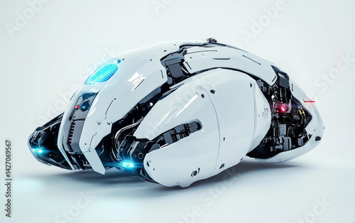 Digital Guardian A Cyber Defense Robot Scanning a Network Isolated On White Background.