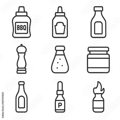 condiment icons including BBQ sauce in minimalist style  