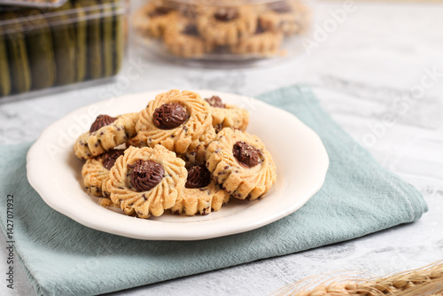 Kukis pasta coklat or cookies with chocolate paste topping. with copy space.