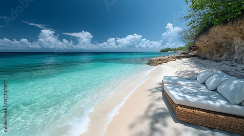 Beach lounge tropical paradise high resolution hd photo
