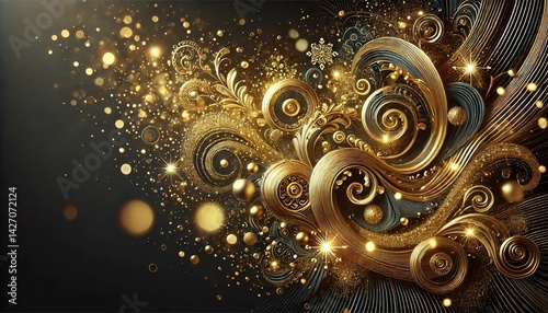 Swirling Gold Patterns with Shimmering Particles