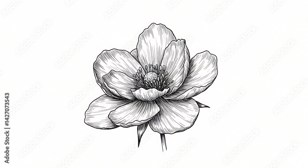 Obraz premium Detailed floral botanical illustration, an elegant monochromatic flower artwork