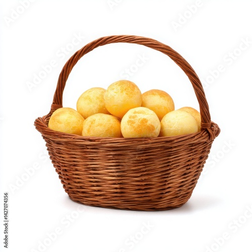 Cheese bread in basket isolated on white background