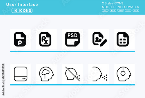 Set of 5 rounded user interface icons,file, invoice, dollar, medical, minus, pdf