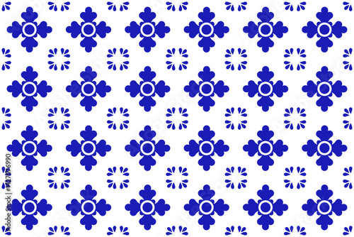 Mexican seamless pattern with flower inspired by talavera ceramic tile. Vector illustration. Mosaic design art.