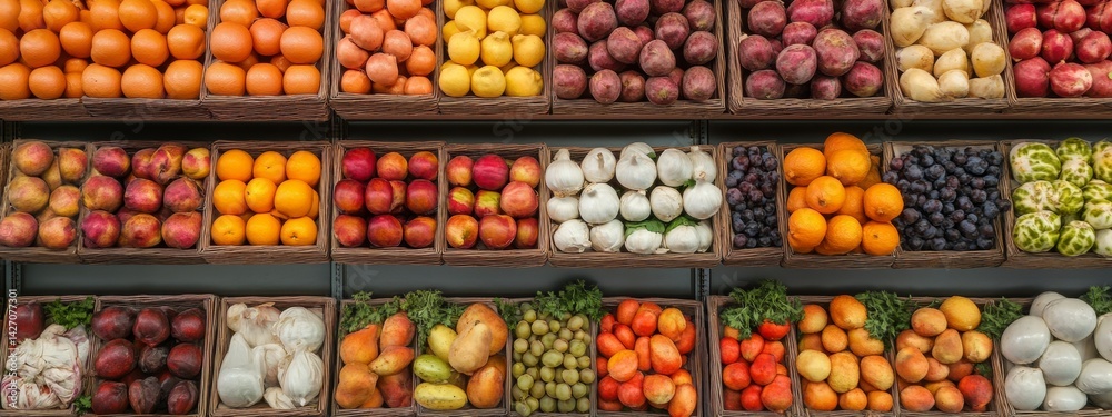 Sorted Fruits in Grocery Store Grid Sorted Fruits in Grocery Store Grid