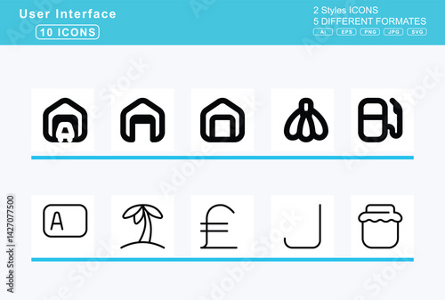 Set of 5 rounded user interface icons,gallery, thumbnails, game, board, gamepad, garage