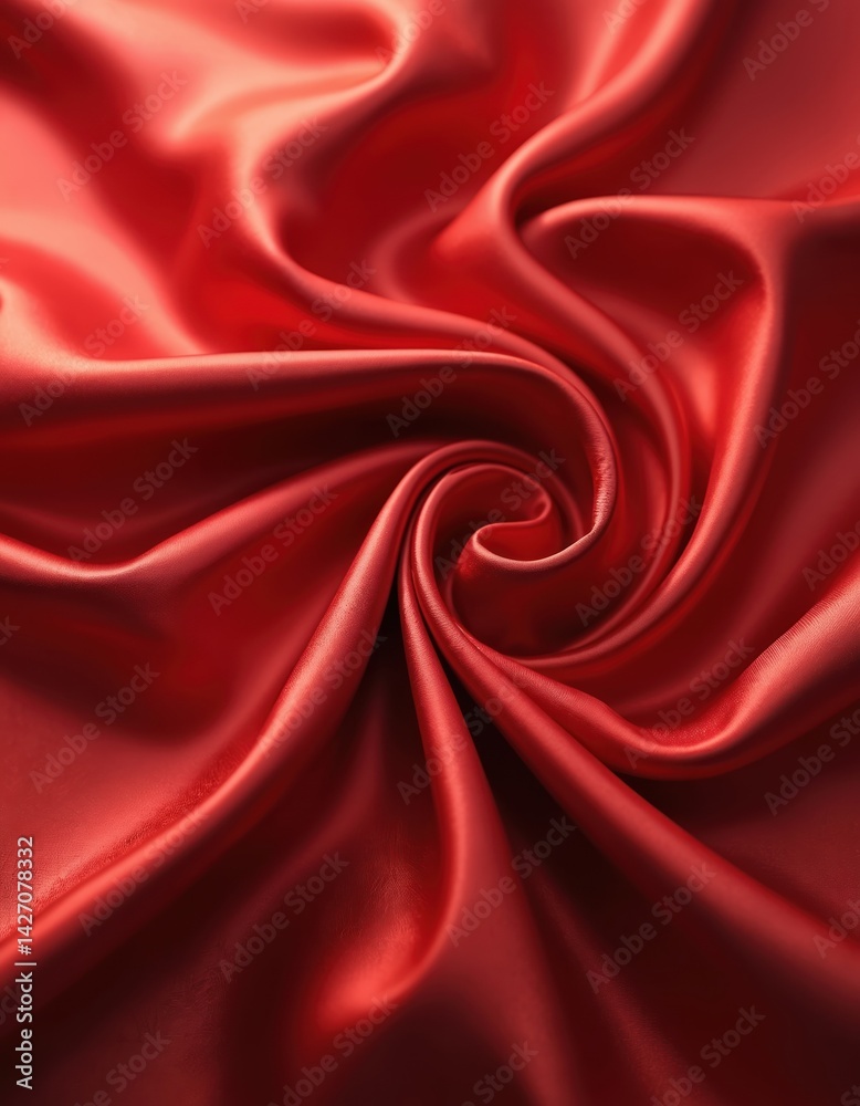 Obraz premium Red silk fabric background. Shiny folded textile creates wavy rippled pattern. Smooth satin texture. Luxury material. Abstract design for fashion, decor, wedding. Elegant drapery.