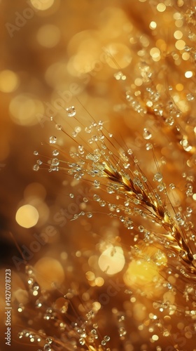 Obraz na płótnie Beautiful Golden Grass With Water Droplets Glistening Under Sunlight in Nature During Early Morning w salonie