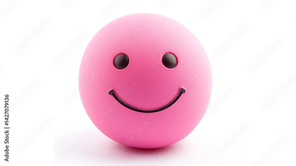 Fototapeta premium A bright pink, egg-shaped stress ball with a simple black smiley face.