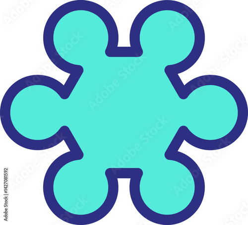 Circular and abstract logo for science, medicine and pharmaceutical industry, with two colors, dark blue and cyan, with silhouette of a molecule or a virus