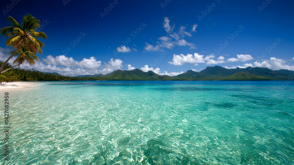 Fototapeta premium Tropical Beach Paradise With Turquoise Water And Palm Trees