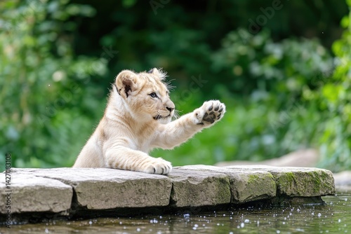 Lion cub reaching paw playful animal wildlife feline