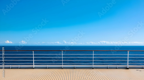 Cruise Ship Deck Over Ocean Blue Sky Panorama
