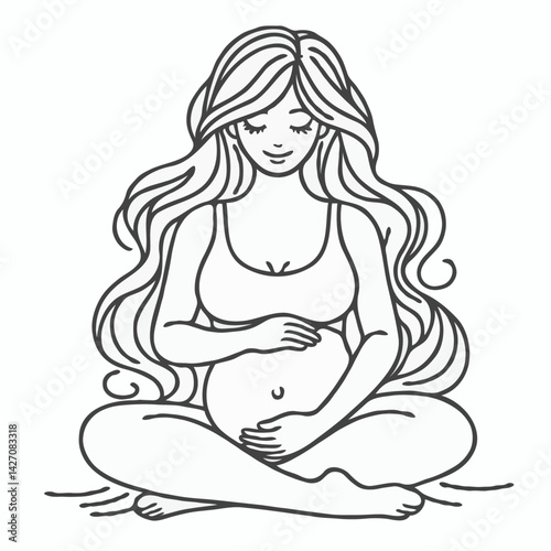 Pregnant woman sitting in lotus pose line art