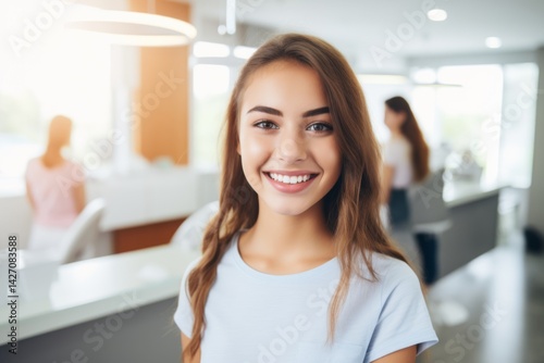 Free Download Portrait of a young American young girl smiling in the dentists office - GFXLoad