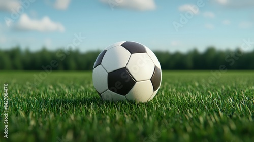 Exciting soccer ball on lush grass field outdoor sports equipment action-packed environment captivating viewpoint
