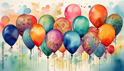 Wallpaper Mural colorful watercolor balloons with patterns for celebratory events Torontodigital.ca