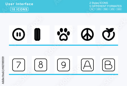 Set of 5 rounded user interface icons,passport, password, paste, pattern, pause