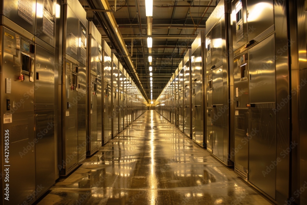 Refrigerated Storage Room with Rows of Refrigerators Refrigerated Storage Room with Rows of Refrigerators