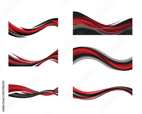 Red and black abstract wave banners with a glossy design style perfect for advertisement layouts, technology themes, or stylish poster backgrounds