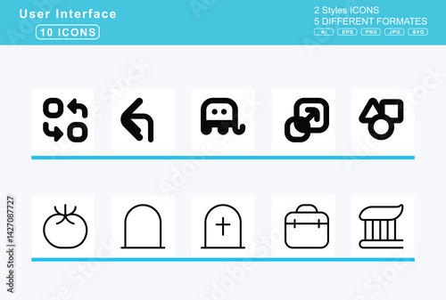 Set of 5 rounded user interface icons,refresh, registered, remove, folder, user, replace