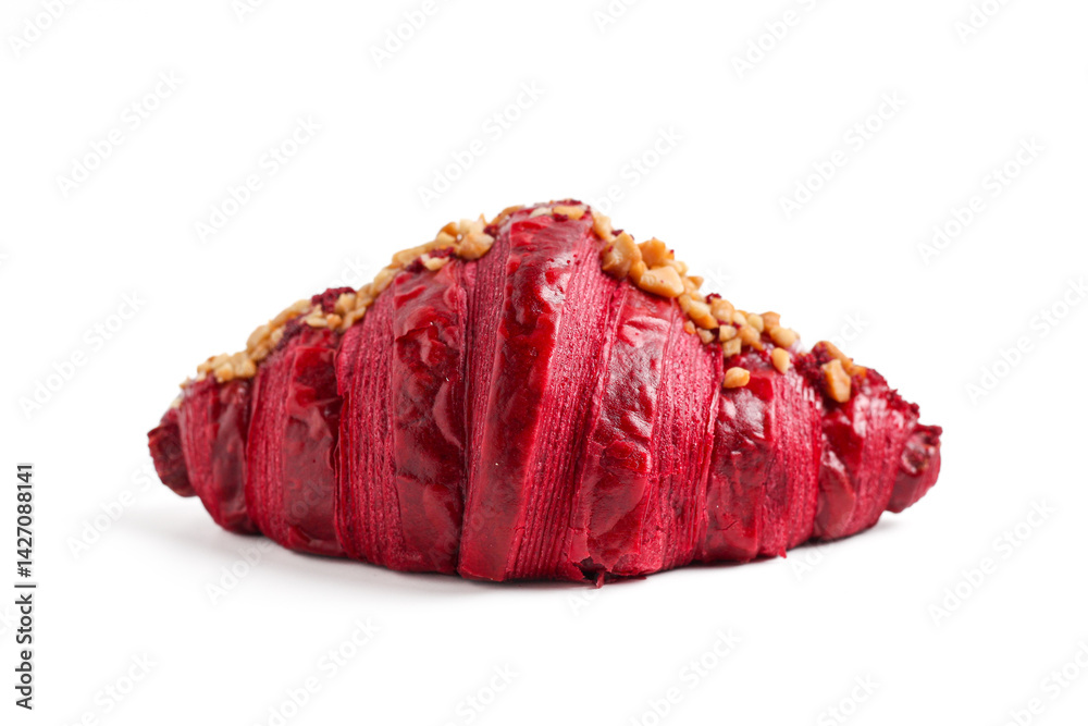 Fototapeta premium Red croissant, or red velvet croissant. Isolated on white background.