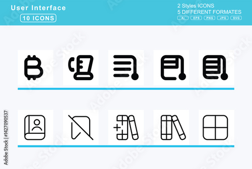 Set of 5 rounded user interface icons,binary, lock, slash, binoculars, biohazard, bitcoin, sign