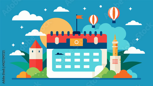 A travelthemed calendar with illustrations of different countries and cultures symbolizing the benefits of being debtfree after successfully paying. Vector illustration