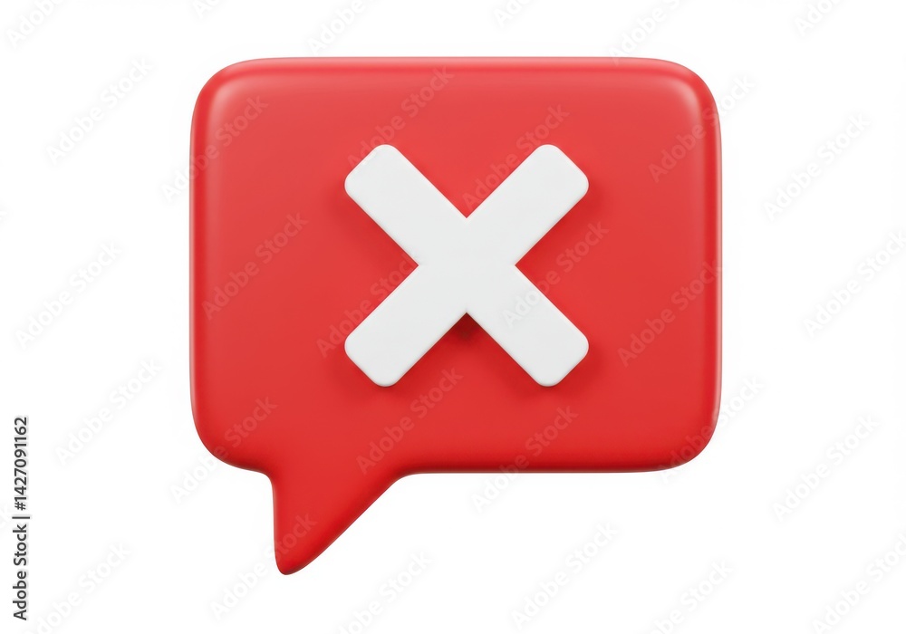 Fototapeta premium A red speech bubble with a white cross isolated on white background