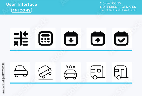 Set of 5 rounded user interface icons,cabin, cactus, cake, birthday, wedding, calculator
