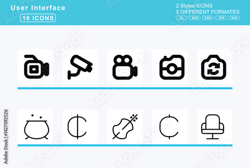 Set of 5 rounded user interface icons,call, history, incoming, missed, outgoing, camcorder