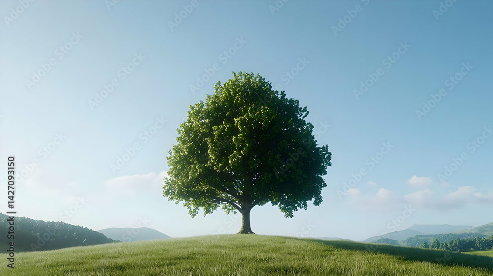 Fototapeta premium Pixelated Tree On Hilltop In Vivid Landscape