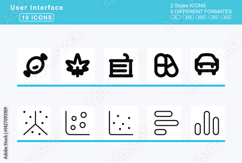 Set of 5 rounded user interface icons,candle, holder, candy, cane, corn