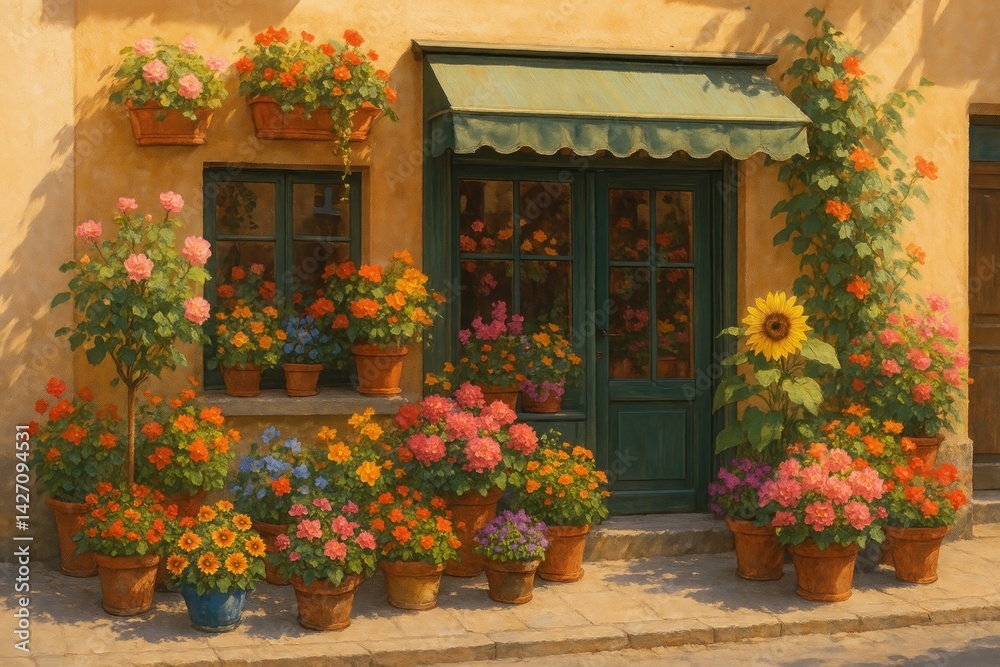 Obraz premium Charming vibrant floral storefront