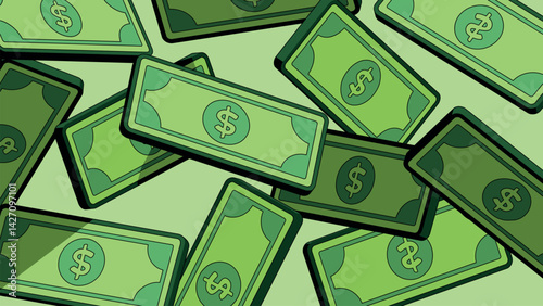 Cartoon Money Background with Flying Dollar Bills