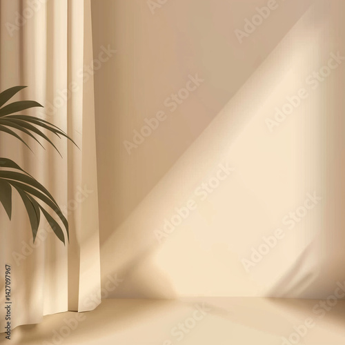 Minimalist beige background featuring soft shadow and light